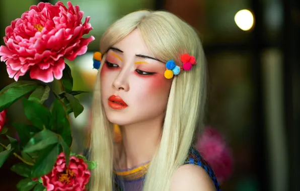 Картинка цветок, девушка, макияж, азиатка