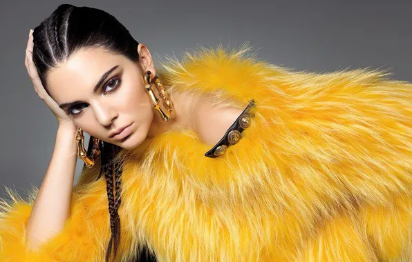 Взгляд, девушка, стиль, макияж, брюнетка, мех, Kendall Jenner