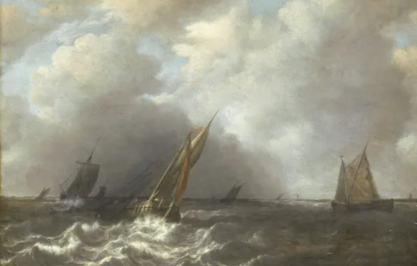 Масло, картина, Хендрик Мартенс Сорг, 1668, Шторм на реке Маас, Hendrick Martens Sorgh
