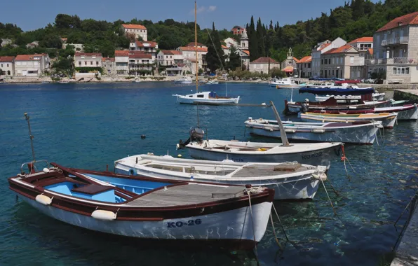 Море, город, пристань, лодки, набережная, Хорватия, Korčula, Račišće