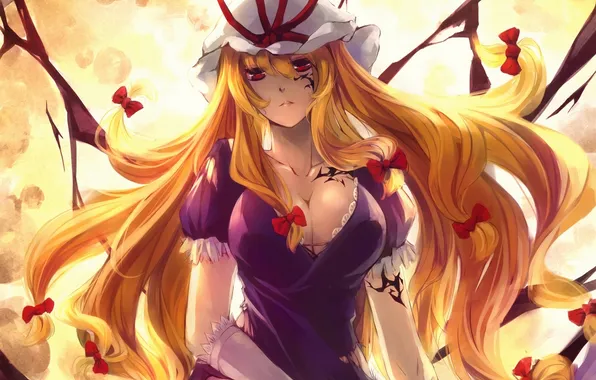 Грудь, взгляд, девушка, декольте, touhou, art, yakumo yukari, kalalasan