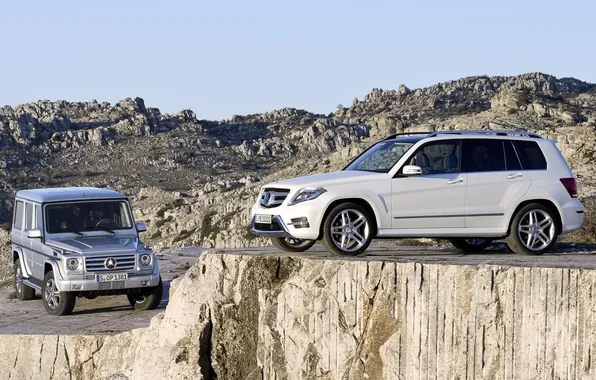 Картинка белый, небо, скала, Mercedes-Benz, джип, внедорожник, мерседес, GLK