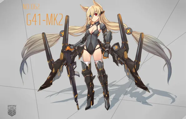 Girl, soldier, bodysuit, mecha, weapon, anime, wings, rifle