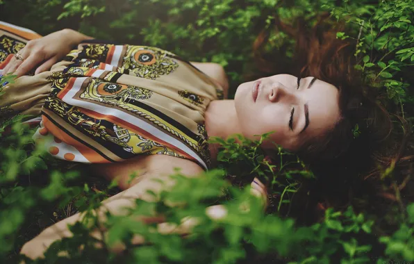 Картинка трава, девушка, сон, весна, спит, Kris, Vladislav Selvvin
