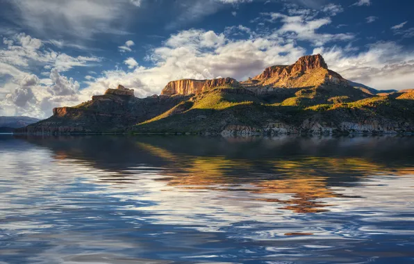 Озеро, отражение, Аризона, США, округ Апачи