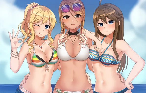 Girl, sexy, long hair, sea, boobs, anime, beautiful, pretty
