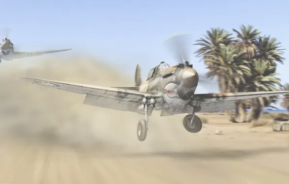 Картинка авиация, пустыня, истребители, самолёты, Curtiss P-40, летающие тигры
