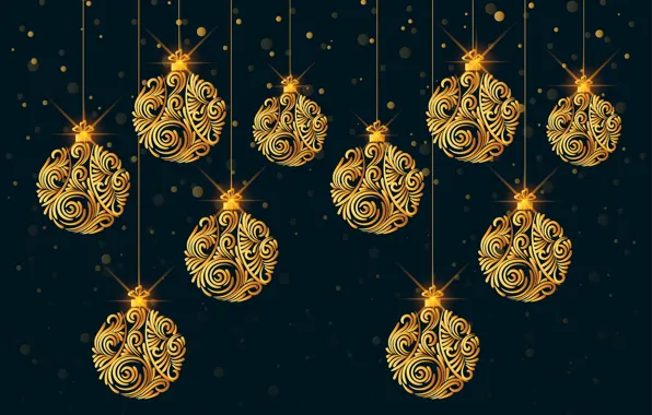 Картинка украшения, фон, золото, Рождество, Новый год, golden, christmas, черный фон