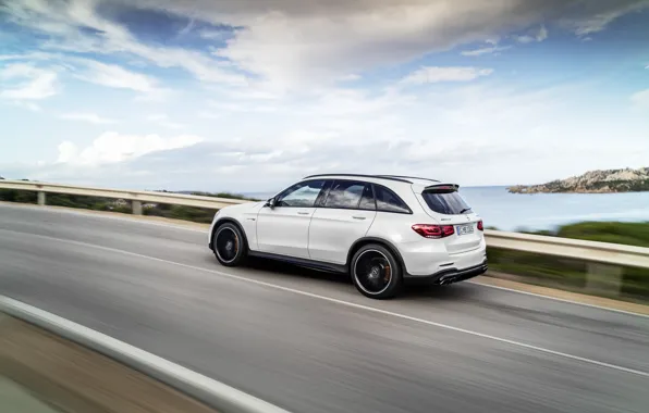 Дорога, побережье, Mercedes-Benz, скорость, вид сбоку, AMG, кроссовер, GLC