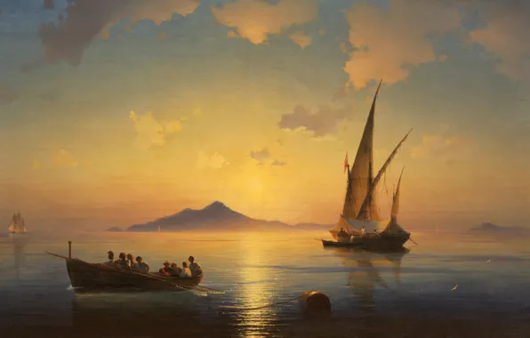 Пейзаж, лодка, картина, парус, Иван Айвазовский, 1841, Неаполитанский Залив