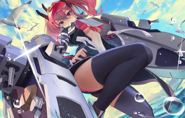 Girl, sexy, cleavage, thighhighs, pink hair, long hair, boobs, anime