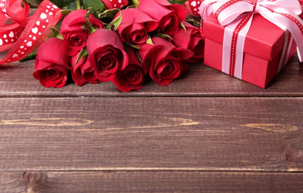 Подарок, романтика, розы, colorful, лента, red, бант, beautiful