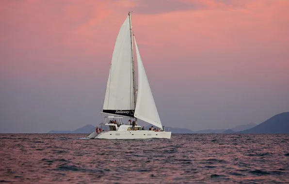 Океан, побережье, вечер, паруса, прогулка, ocean, морская романтика, Port Douglas