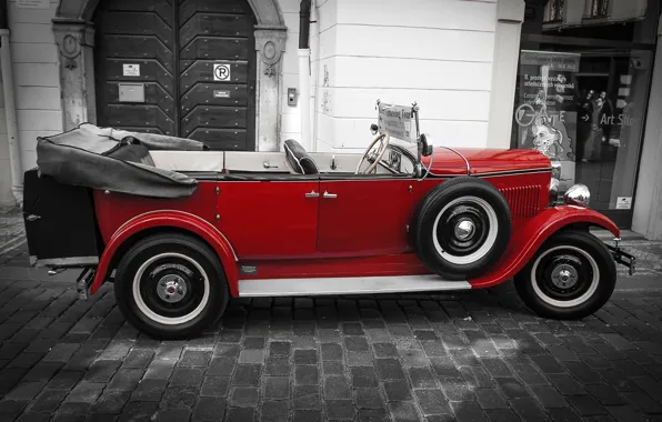 Машина, брусчатка, Прага, кабриолет, oldcar