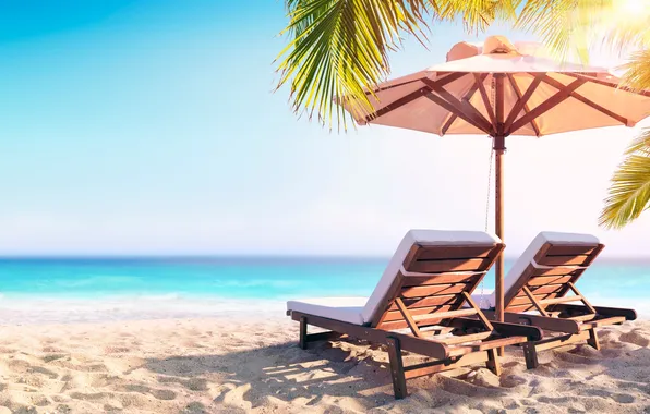 Песок, море, пляж, лето, небо, пальмы, summer, beach