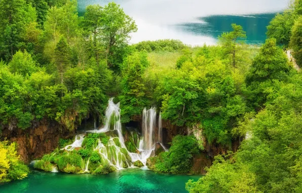 Пейзаж, природа, водопад, водоём, Хорватия, Croatia, Национальный парк, Плитвицкие озера