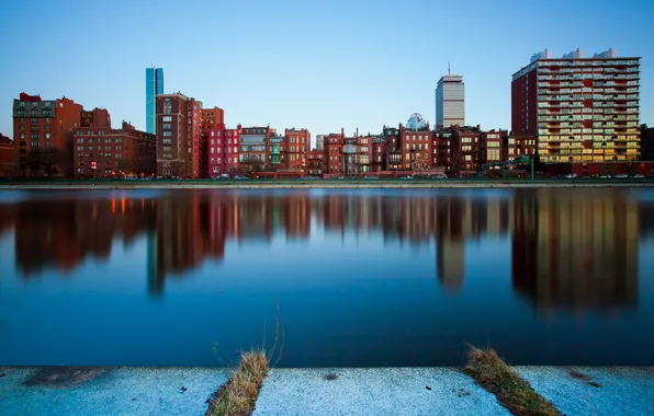 Картинка город, река, дома, утро, Бостон