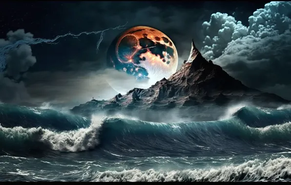 Картинка storm, sea, art, planet, fiction