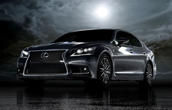 Асфальт, ночь, луна., Lexus-LS460-F-Sport