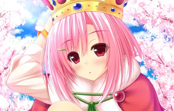 Girl, anime, crown, queen, japanese, bishojo, Sakura Quest