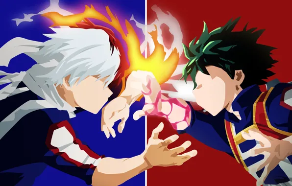 Green, fire, red, flame, ice, blue, anime, power