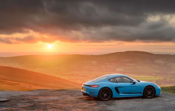 Солнце, облака, лучи, свет, закат, porsche, 2018, porsche 718