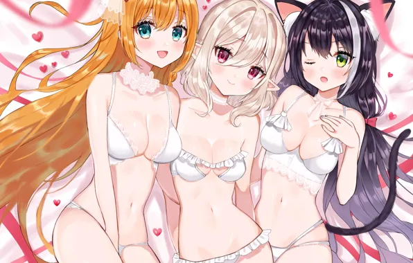 Sexy, lingerie, pantsu, bra, cleavage, panties, green eyes, long hair
