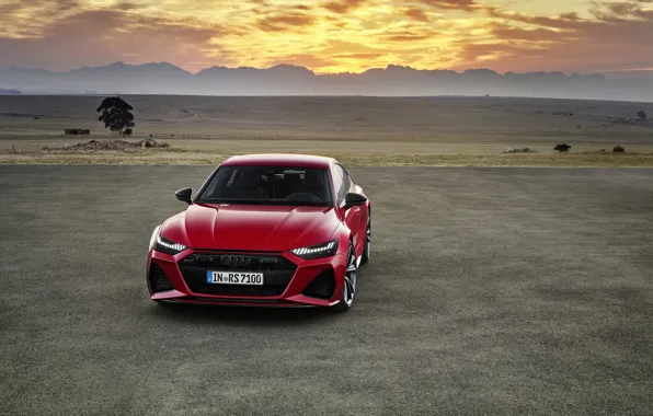 Закат, Audi, вечер, вид спереди, Sportback, RS 7, RS7, 2020