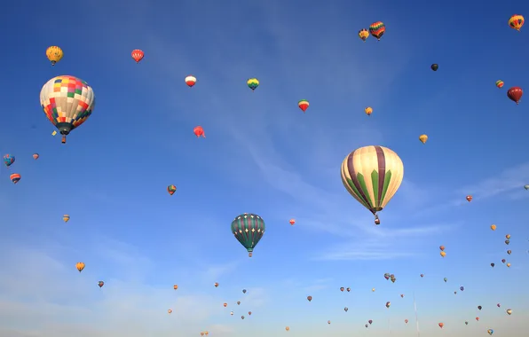 Картинка небо, облака, полет, воздушный шар, цвет, парад, Balloon Classic