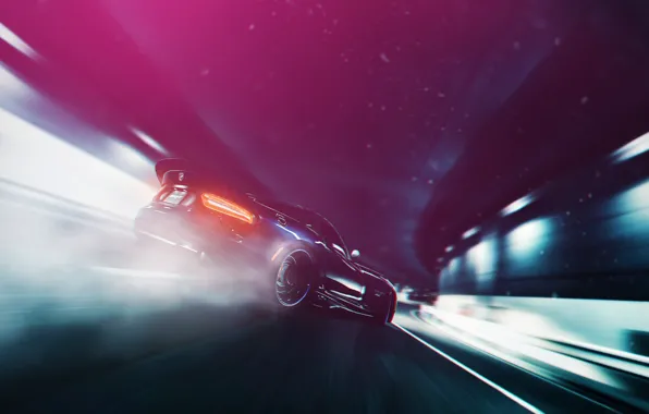 Авто, Дым, Машина, Скорость, Занос, Dodge, Тоннель, Viper