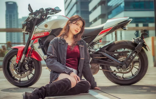 Девушка, мотоцикл, yamaha, mt-09