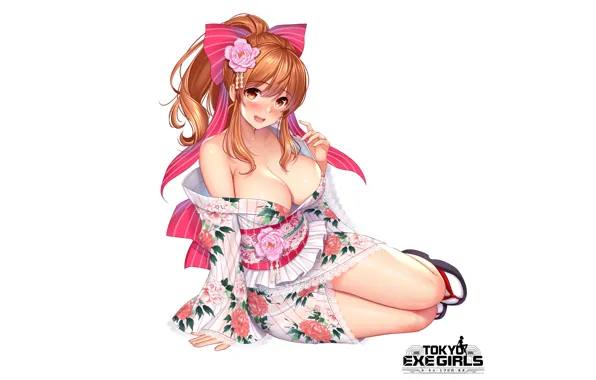 Girl, sexy, wet, yukata, cleavage, long hair, dress, boobs