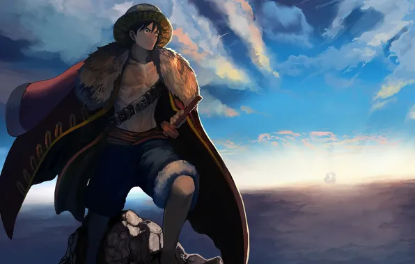 Небо, шляпа, парень, One Piece