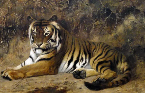 Картинка кошка, животные, картина, Тигр, Жан-Леон Жером