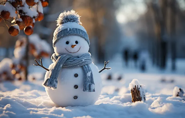 Картинка зима, снег, Рождество, Новый год, снеговик, Christmas, winter, snow