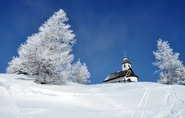 Картинка зима, снег, храм