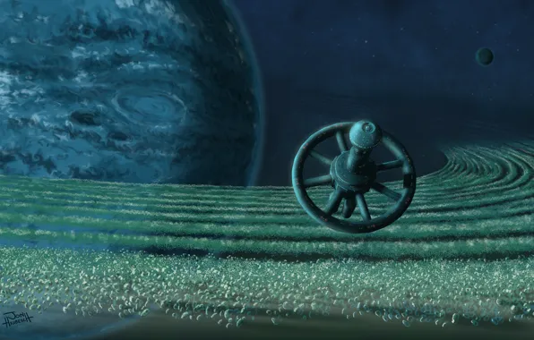 Космос, планета, звёзды, космическая станция, пояс астероидов, Distant Outpost