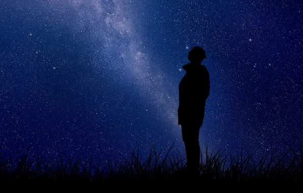 Summer, white, grass, black, blue, land, stars, man