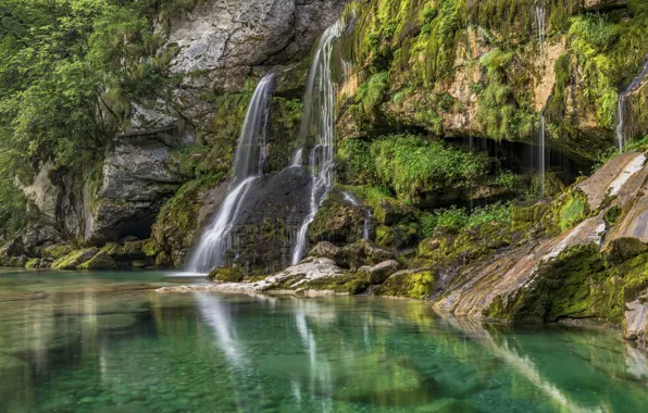 Картинка водопад, Словения, Bovec