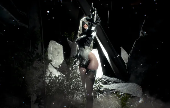 Картинка PlayStation, thighs, dark background, blindfold, Nier Automata, Stellar Blade, Eve