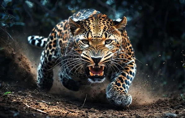 Leopard, predator, animal, snarl