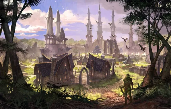 Картинка лес, город, The Elder Scrolls, The Elder Scrolls Online, TES Online, Валенвуд, Valenwood