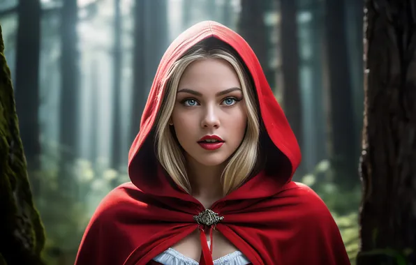 Картинка red, women, Beauty and the Beast, Red Riding Hood, cape, fantasy girl, Beauty4K