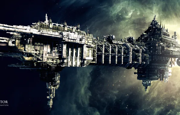 Картинка космос, туманность, фантастика, space, nebula, ship, Coteaz, Warhammer 40K animation