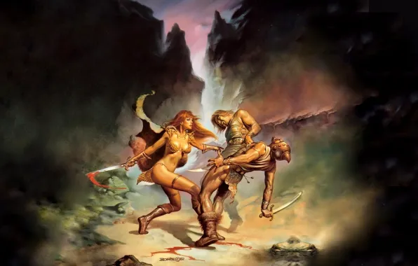Бой, Red Sonja, Рыжая Соня, Борис Вальехо, Boris Vallejo, Бронебикини