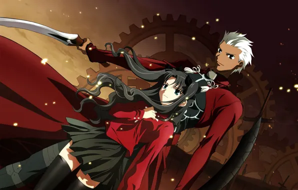 Девушка, клинок, Рин, Тосака Рин, арчер, Судьба ночь схватки, Fate / Stay Night, шестирёнка