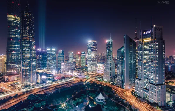 Картинка ночь, огни, Китай, КНР, город Шанхай
