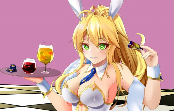 Girl, sexy, cleavage, green eyes, long hair, boobs, anime, beautiful