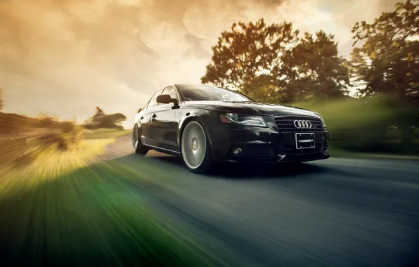 Картинка движение, скорость, black, Audi A4 B8, Vossen Wheels, Ronaldo Stewart