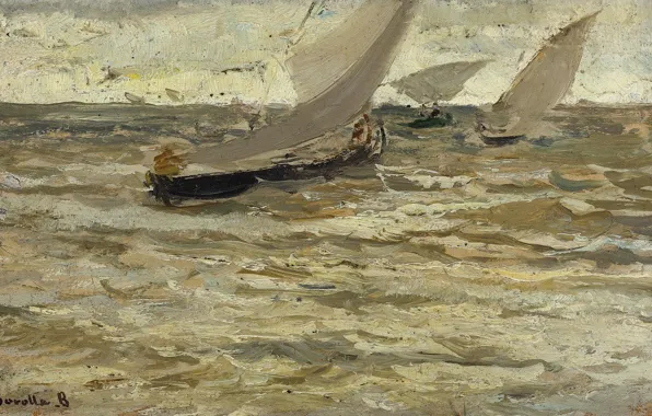 Картина, парус, морской пейзаж, Хоакин Соролья, Joaquin Sorolla y Bastida, Лодки Покидающие Гавань. Астурия